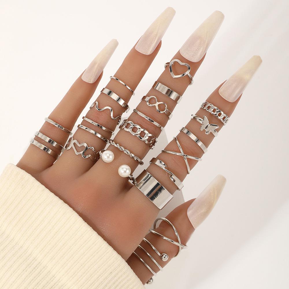 TEMU hot sale new luxury micro-inlaid zircon set ring European and American women's bow set ring set