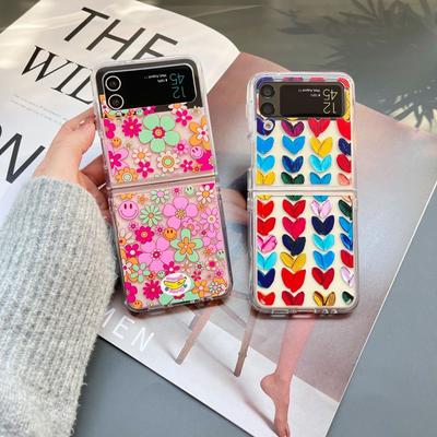Para Capa Samsung Galaxy Z Flip 4 3 Flor de Amor Transparente Dobrável Para Samsung Z Flip 3 5g Flip4 À Prova de Choque Capa Traseira Rígida