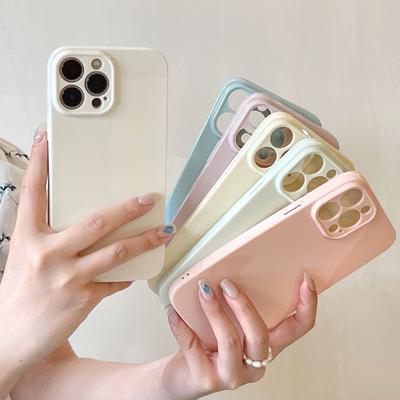 Solid Cream Color Shockproof Case For iPhone 16 15 14 13 12 11 Pro Max X XS XR Max 7 8 Plus Glossy Soft Silicone Bumper Cover