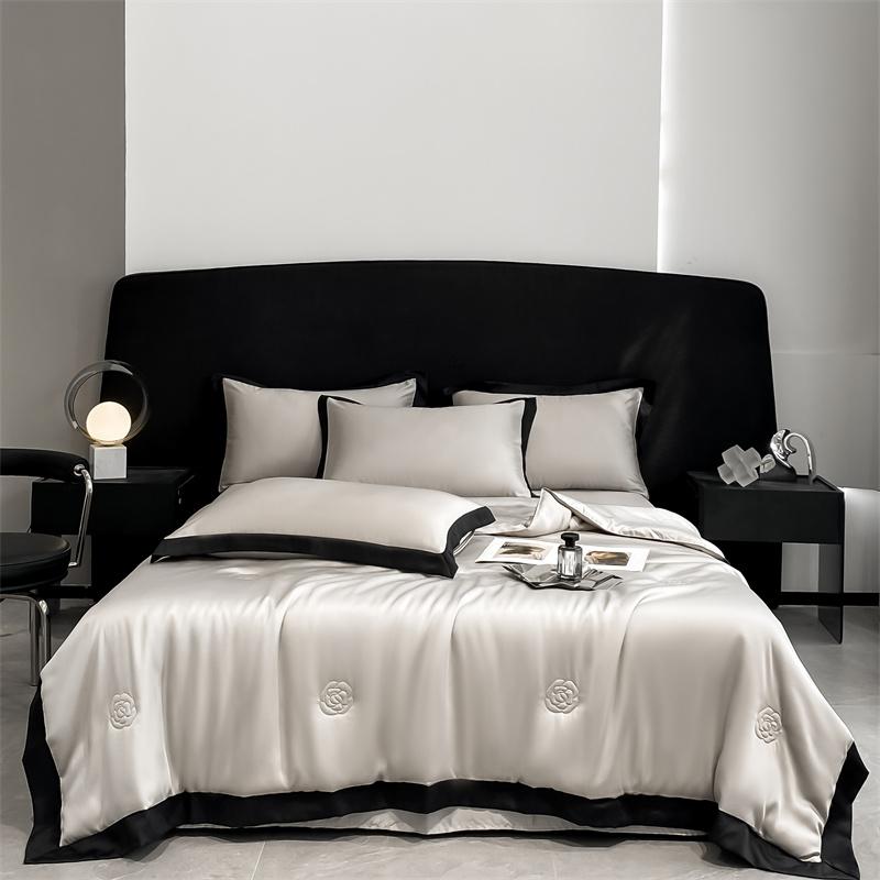 

100% мытое шелковое одеяло для лета, гладкое покрывало с вышивкой и ледяным охлаждением, шелковистое одеяло для кроватей, роскошное летнее одеяло для кровати 200x230cm 3PC set