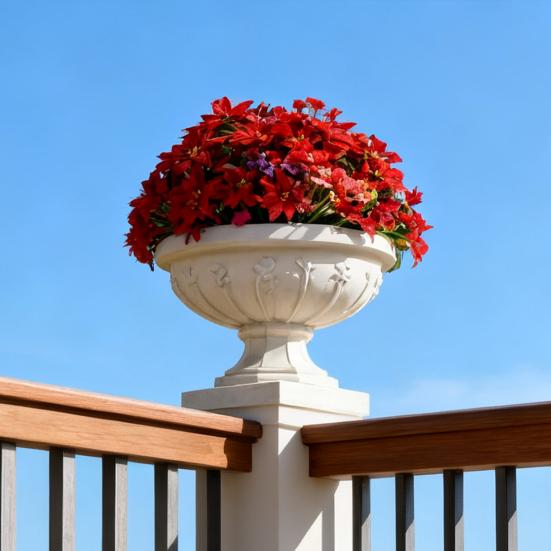 Yousheng Artificial Poinsettia Bouquet with Green Leaves 4 Fork UV Resistant Fake Silk Flower Home Table Centerpiece Indoor Outdoor Faux Bloom