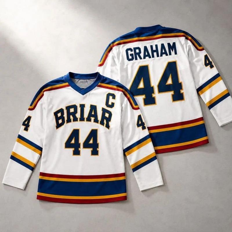 Nouveau maillot de hockey de l'Université de Briar Cosplay T-shirt à manches longues et col en V Graham 44 Haut de sport hors campus pour hommes femmes