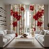2-piece HD Digital Red Tie Bright Flower Curtain Home Decoration Style Decorate Living Room Bedroom Wear Rod Curtain Effect Styl