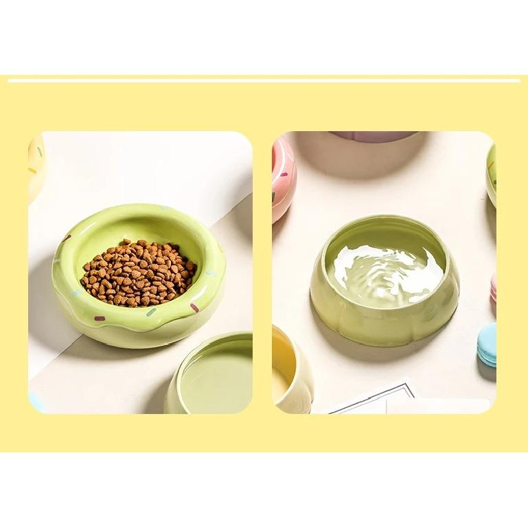 2 in 1 Cat Ceramic Bowl Double Layer Small Dogs Food Water Feeders Pet Non-slip Drink Eat Supplies Doughnut Shape Microwave Safe