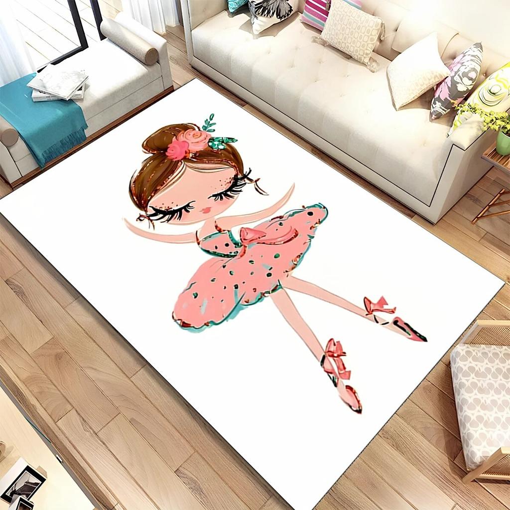 Niedlicher Ballett-Mädchen-Ballerina-Fee-Cartoon-Teppich, Teppich für Zuhause, Wohnzimmer, Schlafzimmer, Sofa, Fußmatte, Dekor, rutschfeste Bodenmatte für Kinder