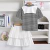 Girls' Sweet Set 2025 Summer Children's Fashion Shawl Striped Short Sleeve Top Cake Skirt Three-piece Set