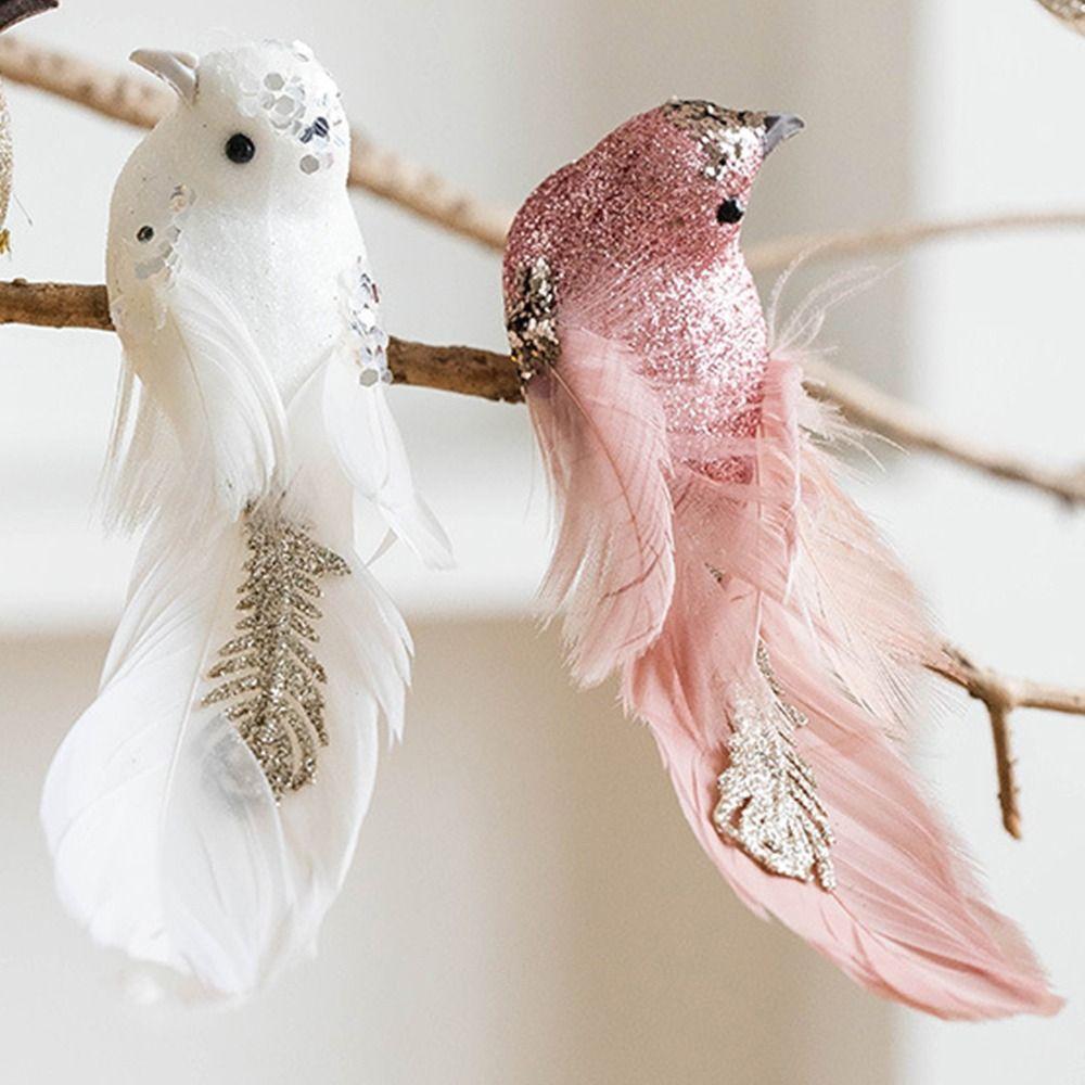 1 Pair Glitter Christmas Birds Ornament Realistic Christmas Tree Decoration  Home Xmas Decor