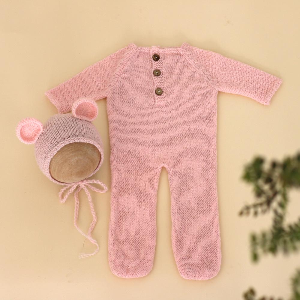 Newborn Knit Mohair Bear Romper & Hat Set