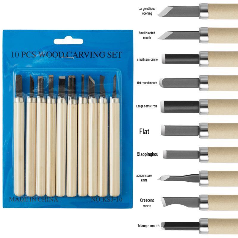12-Piece Handmade Wood Carving & Engraving Knife Set with Student Art Eraser