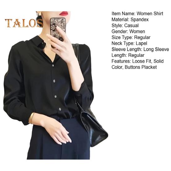 Women Shirt Lapel Long Sleeve Glossy Fabric Formal Shirt Top Buttons Closure Solid Color Smooth Business Date Shirt