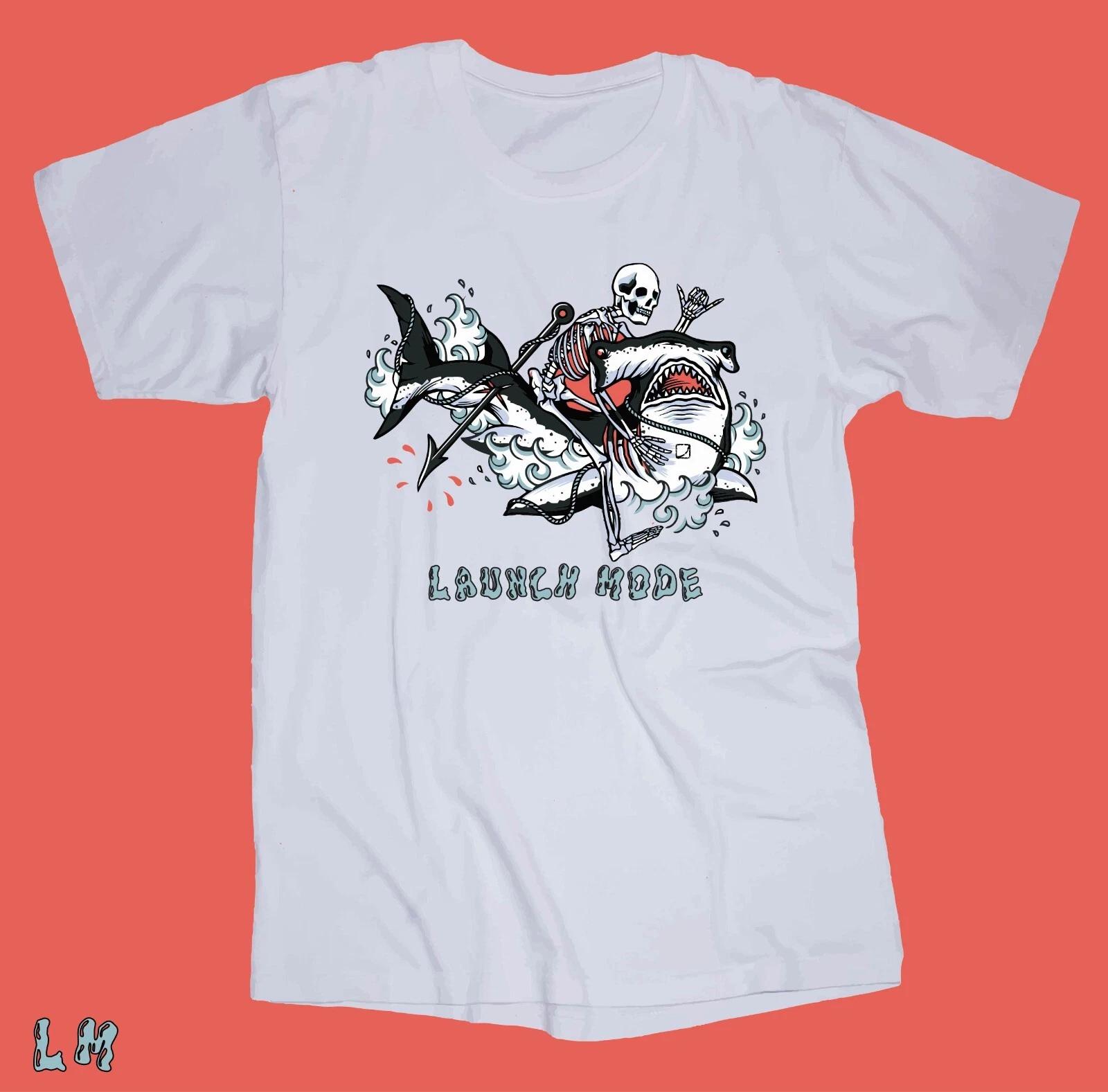 LAUNCH MODE Hammerhead white T-shirt BMX Surfing Skateboarding Wakeboarding Ride 2XL