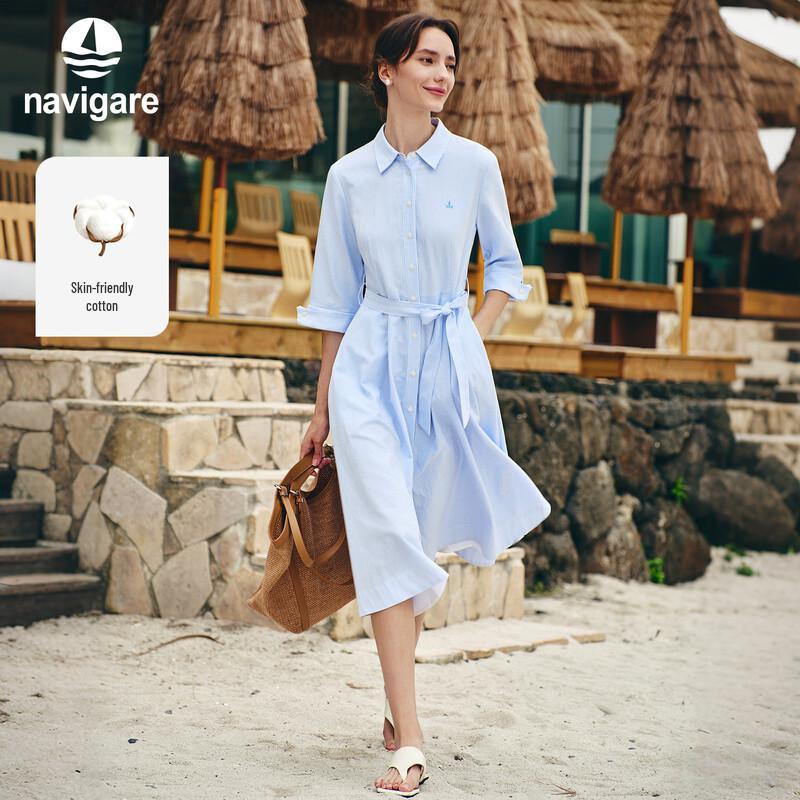 Navigare Women's Shirt Collar Tie-Waist Short Sleeve Dress