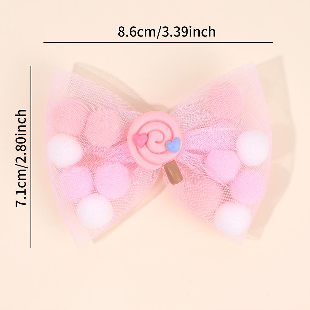 2 Stück Beliebte Süßigkeiten Netz Haarspangen Plüschkugel Gefüllte Schleife Haarnadel Süße Lutscher Haarspange Für Baby Mädchen Kinder Haaraccessoires