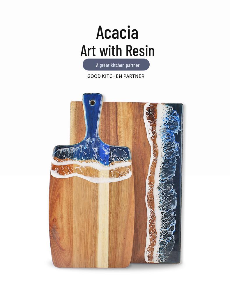 Acacia Wood Cutting Board with Resin Inlay - River Beach Pattern Chopping Board.