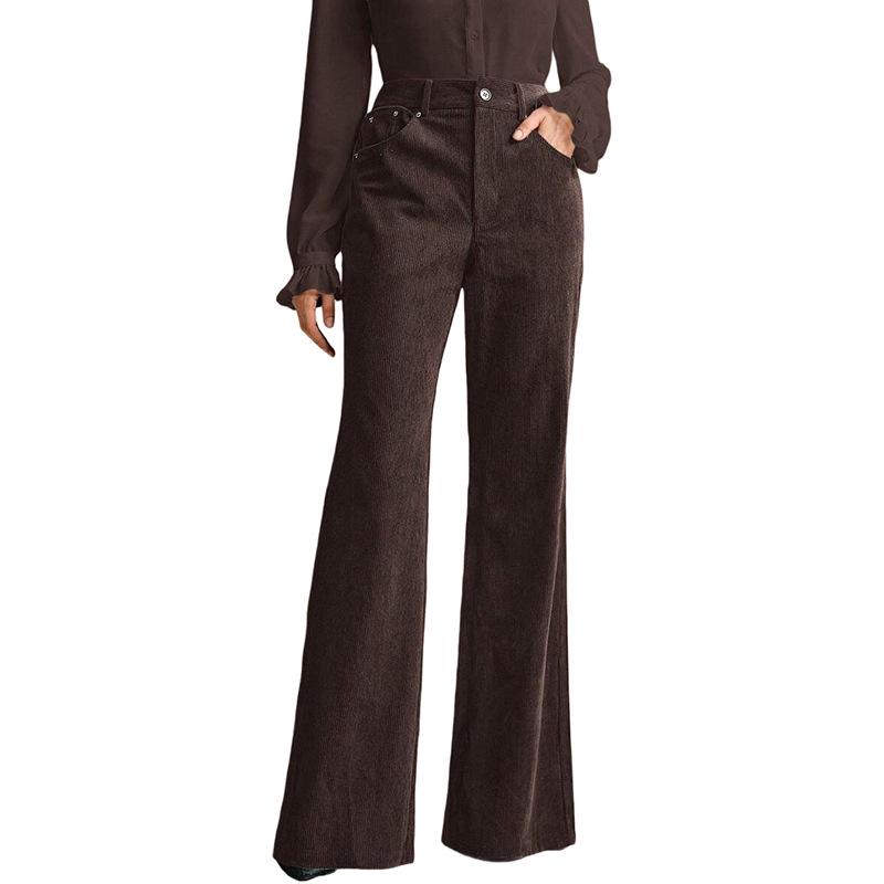 

American Retro Corduroy Flare Pants: Velvet High-Waisted, Wide-Leg, Slimming Autumn/Winter Fashion for Women Small кофейный