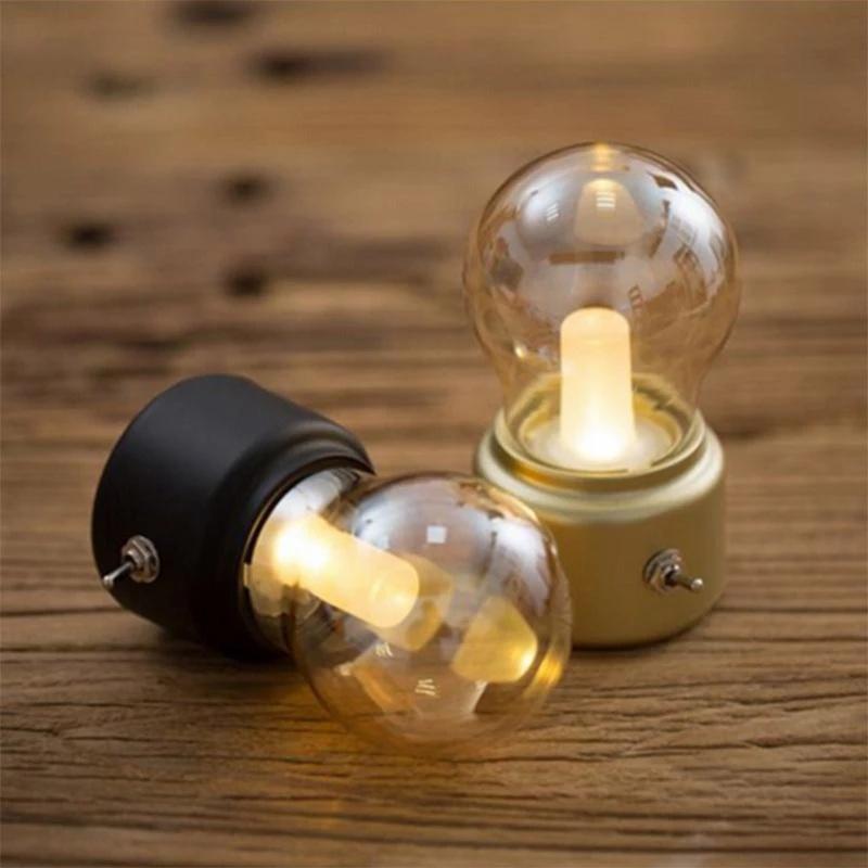 LED Bulb Night Light Retro USB Rechargeable Battery Mood Luminaire Writing Desk Table Lights Portable Bedside Lamp