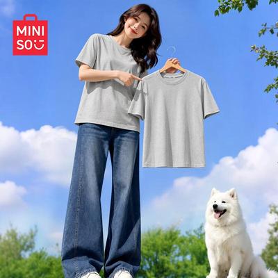 Damen Kurzarm-T-Shirt aus reiner Baumwolle, lockere Passform