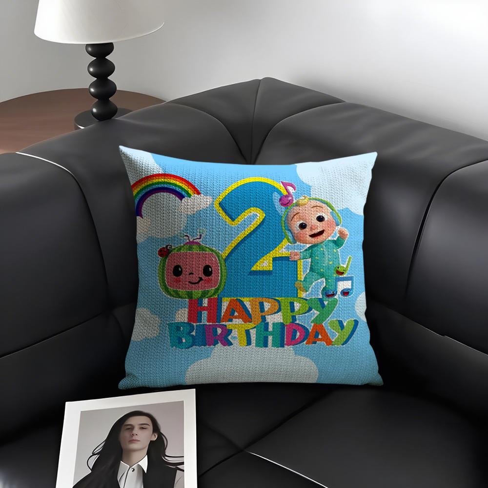 Cartoon CoComelon Cute Cushion Cover Natural Linen Organic Fabric DoubleSided Printing Sofa Home Decor Gift Pillow Case