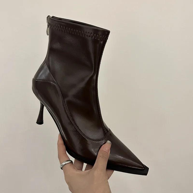 Autumn Winter Women Slim Ankle Boots Fashion Elegant Pointed Toe Shoes Thin High Heel Women's Morder Short Booties