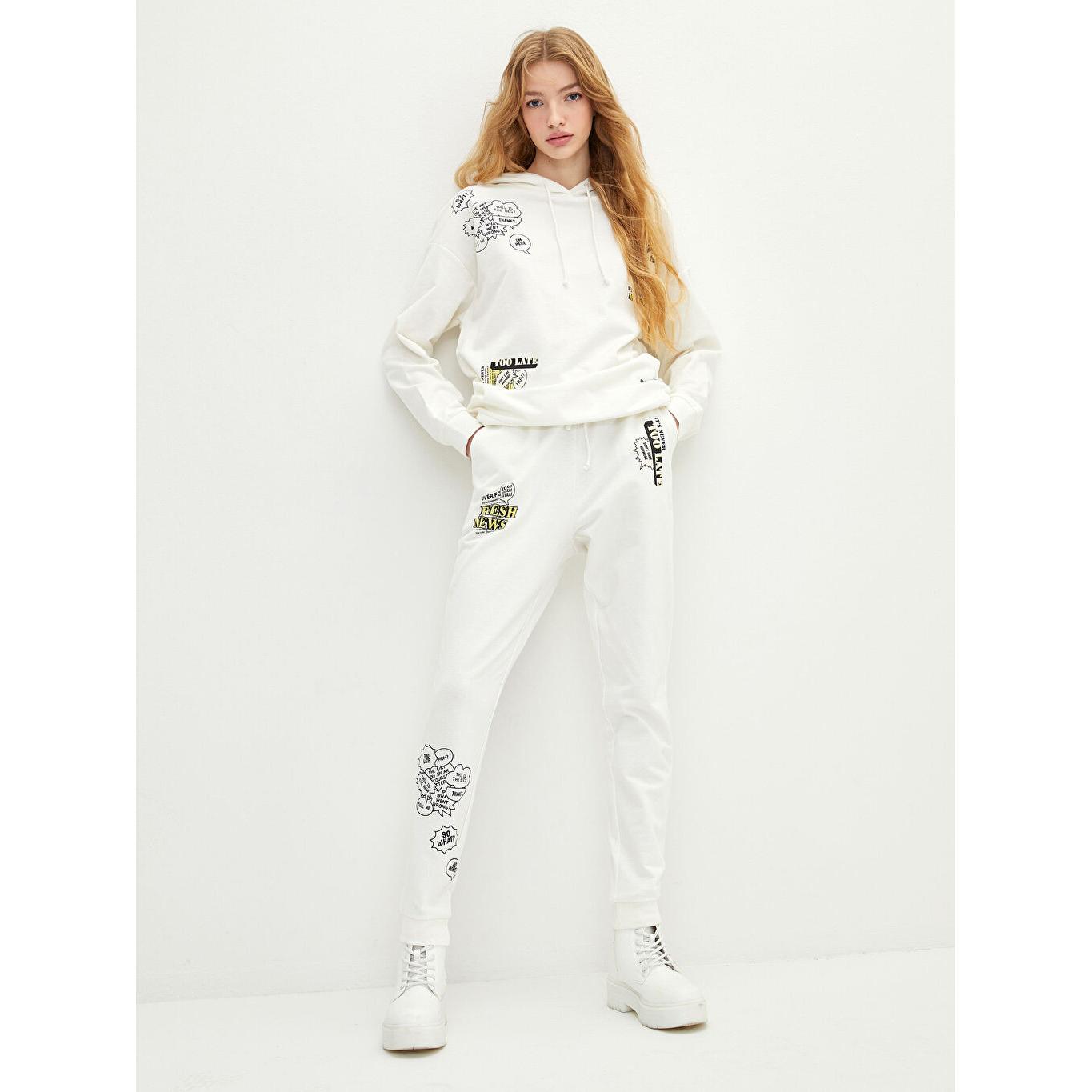 

LCW CASUAL Женские спортивные штаны-джоггеры цвета экрю с принтом цвета экрю