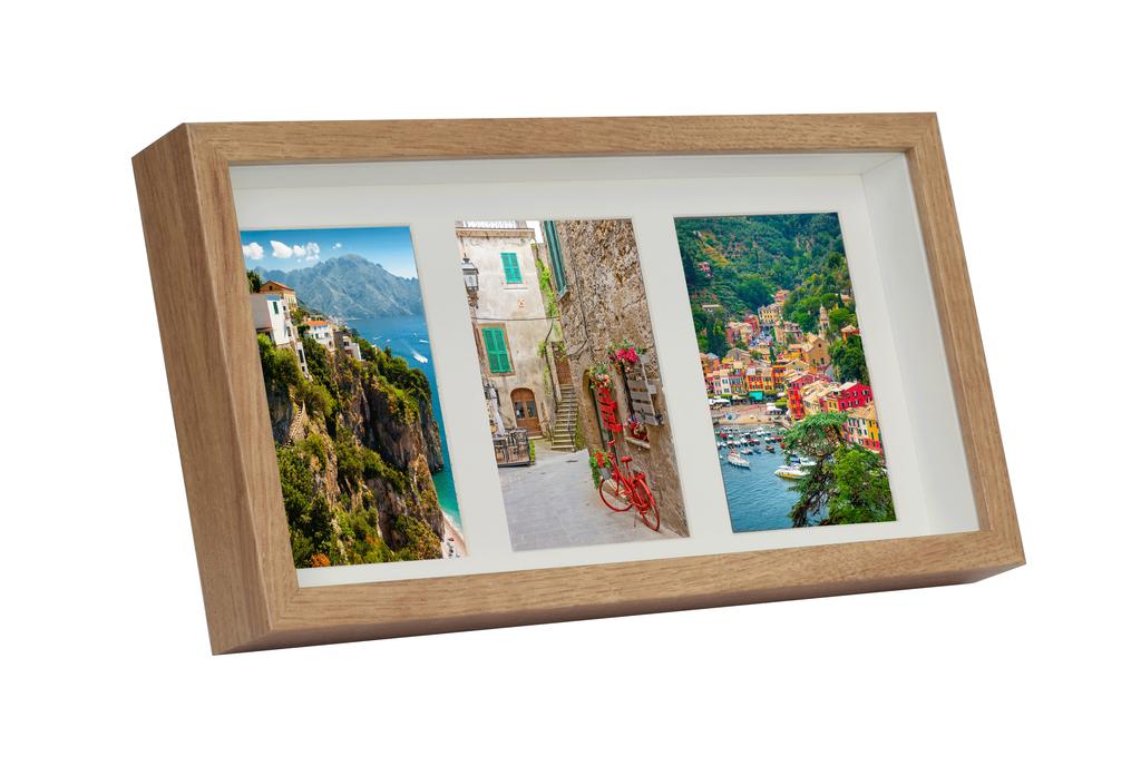 Ramka Na 3 Zdjęcia 10X15 Galeria 3D Głęboka Przestrzenna Shadow Box 18X35Cm Dębowa