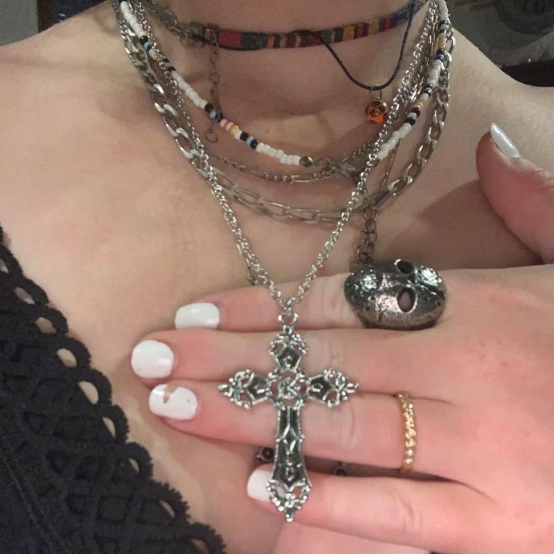 Church Crucifix Necklace Gothic Party Jewelry Pendant Necklace Vintage Alloy Indie Punk Choker Sweater Chain for Women