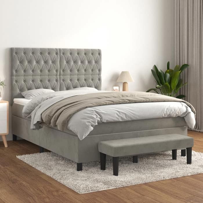 Maison Exclusive - Sommier à lattes de lit et matelas Gris clair 140x190cm Velours