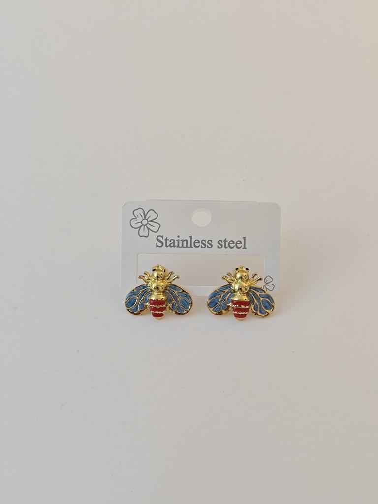 Stainless Steel Gold-plated Bee Stud Earrings for Teen Girls and Women, High-end INS Style Fashionable Earrings and Jewelry