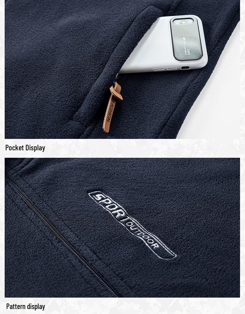 Men's Plus Size Windproof Fleece Jacket - Outdoor Sports Stand Collar Cardigan