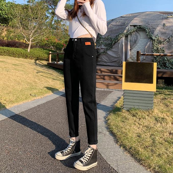 Pantalones Vaqueros de Primavera para Mujer de Talla Grande Elásticos con Botones Rectos Básicos de Cintura Alta Pantalones Largos Azules