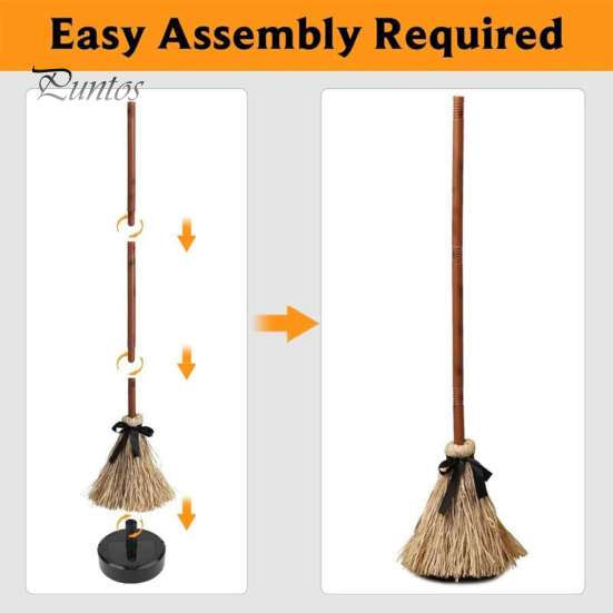 Dynamic Witch Broomstick Electric Broom Toy, with Touch Activated Swinging Prop, Retro Movie Style Straw Broom, for Halloween Party Courtyard Display
