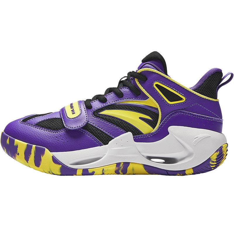 Anta Kids Wind Tunnel Synthetic Leather Mesh Professional Basketball Shoes Men Sneakers Yellow Purple A12441108-5