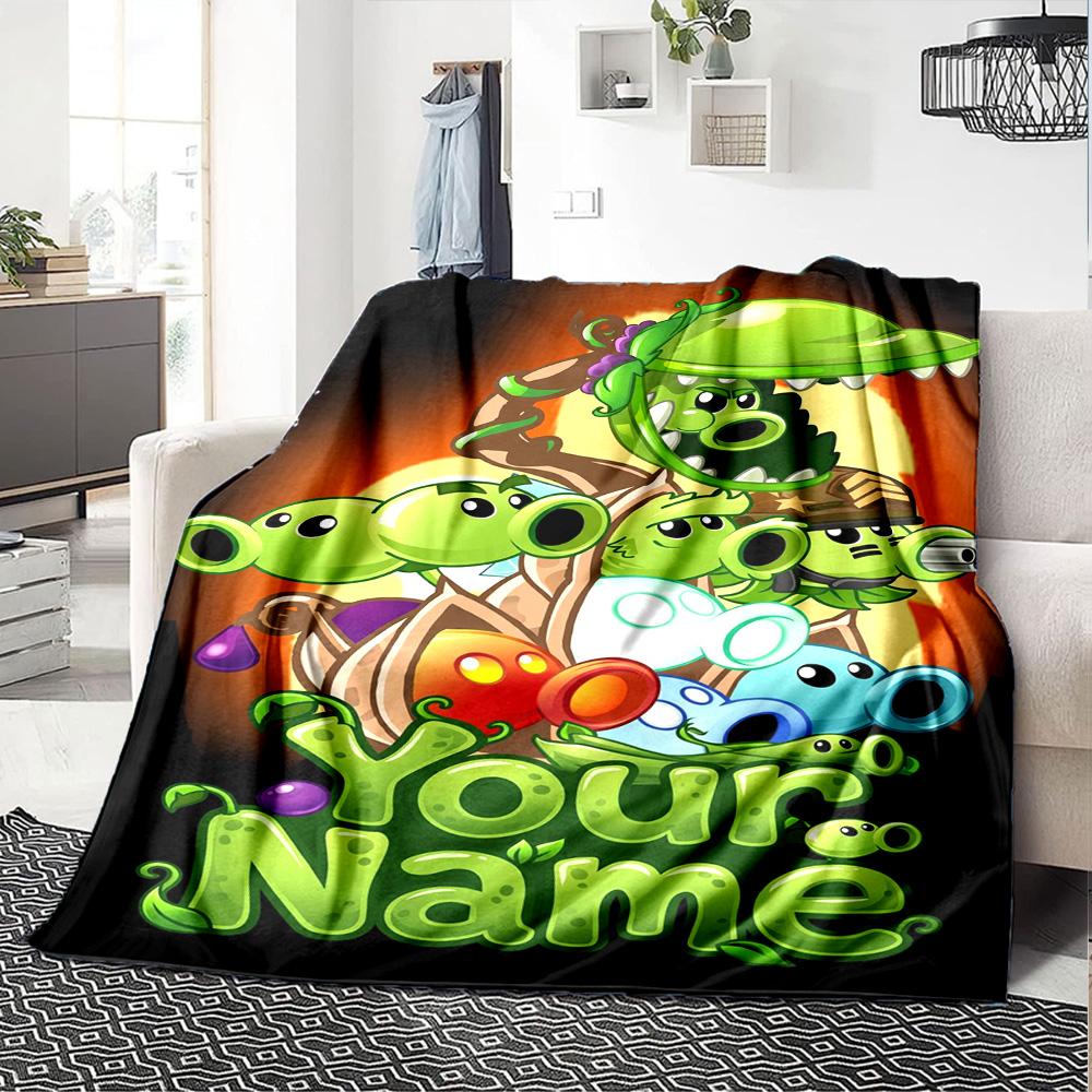 Plants Vs. Zombies Customize Your Name Blanket Cozy Customizable Blanket Comfortable Versatile for Nap Seaside Living Room Picnics