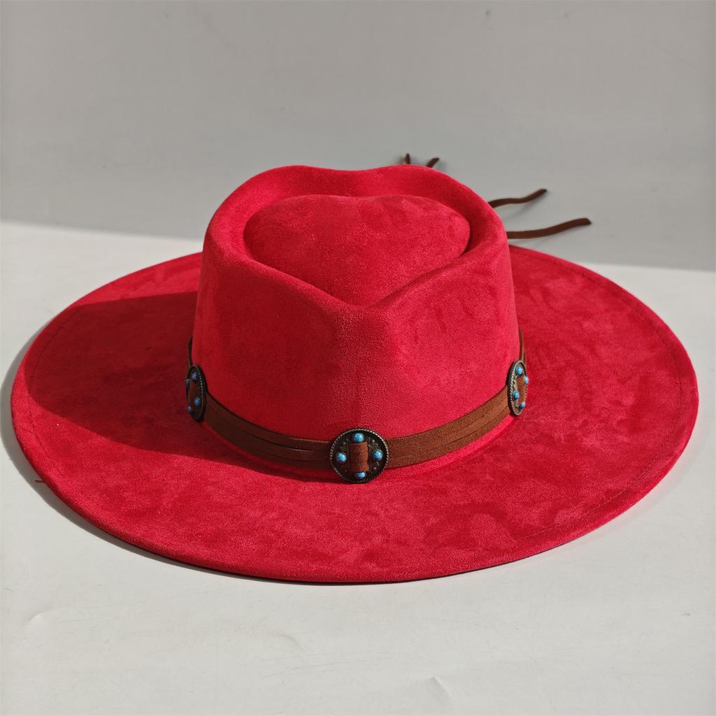 Rose Red Heart Top Vegan Suede Hat Turquoise Accessories Fedora Hat Men'S Women'S Felt Jazz Hat Classic Suede Chapeau Sombrero