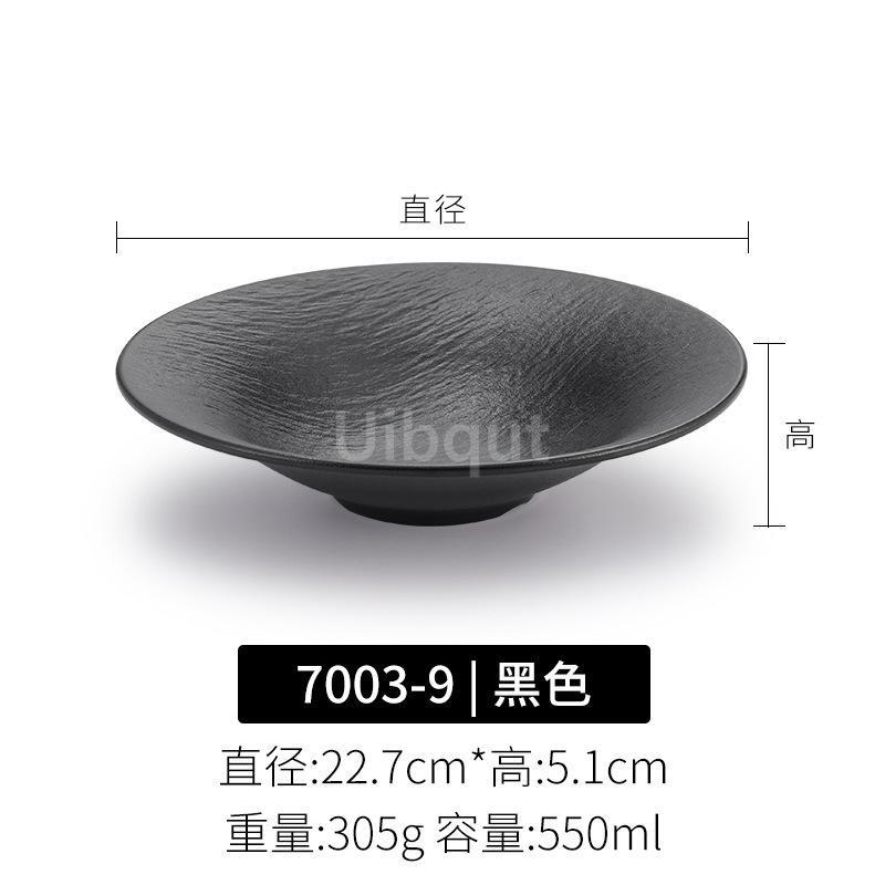 Melamine Round Black Steak Plate Japanese Plastic Round Disc Fire Western Style Beef Flat Commercial Dishes and Plates Sets