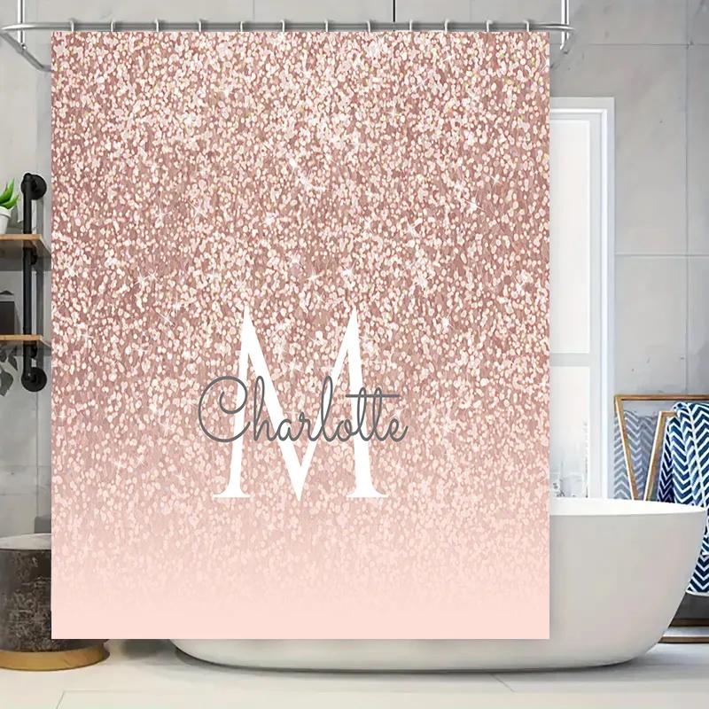 

Name Letter Monogram Shower Curtain For Bathroom Decor Pink Glitter Sparkle Design With White Font Initials Customi W60H190(CM)-1 Pcs
