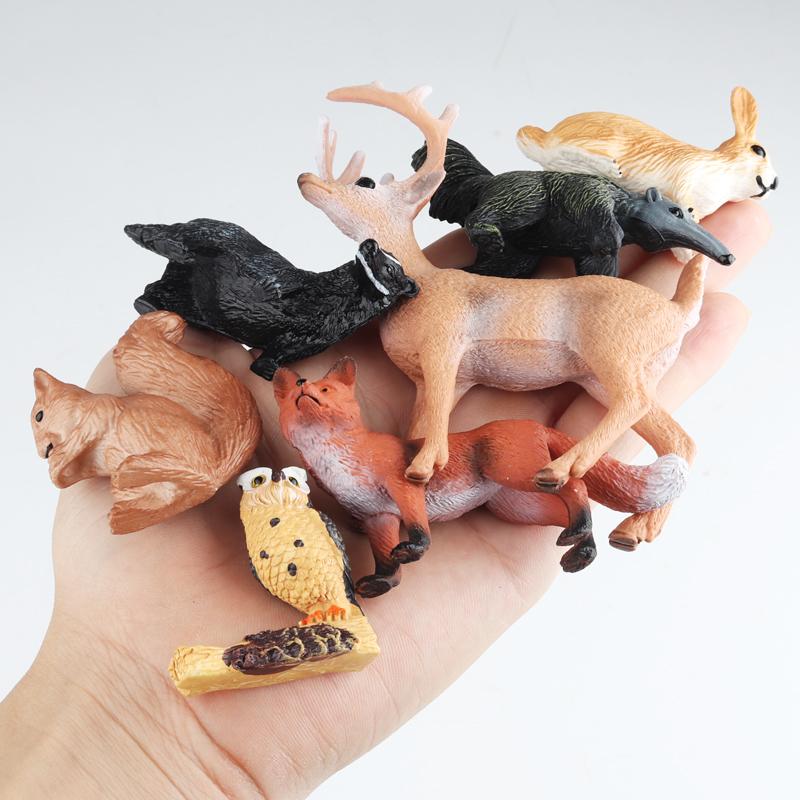Oenux 8 Stück Wildtiere Wald Eule Fuchs Hirsch Eichhörnchen Hase Actionfigur Modell Miniatur Kuchenaufsätze Lernspielzeug Kinder Geschenk