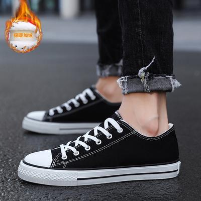 Autumn and Winter Velvet Couple Cotton Shoes Korean Version Versatile Warm Low-top Canvas Shoes Male Students Velvet Cotton Shoes Fashion