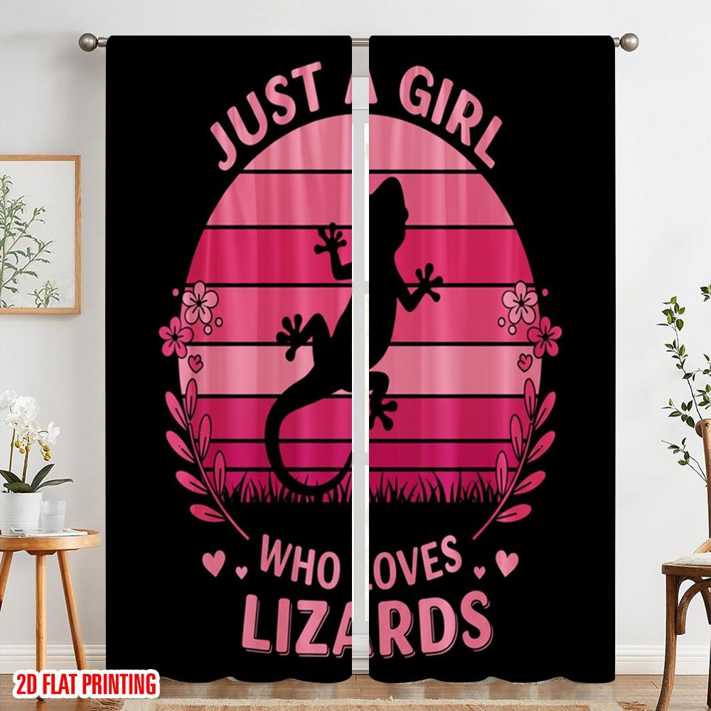 2pcs 2D Flat Printing Curtain Just A Loves Lizards Polyester Without Electricity Seasonal Party & Holiday Decor Perfect for