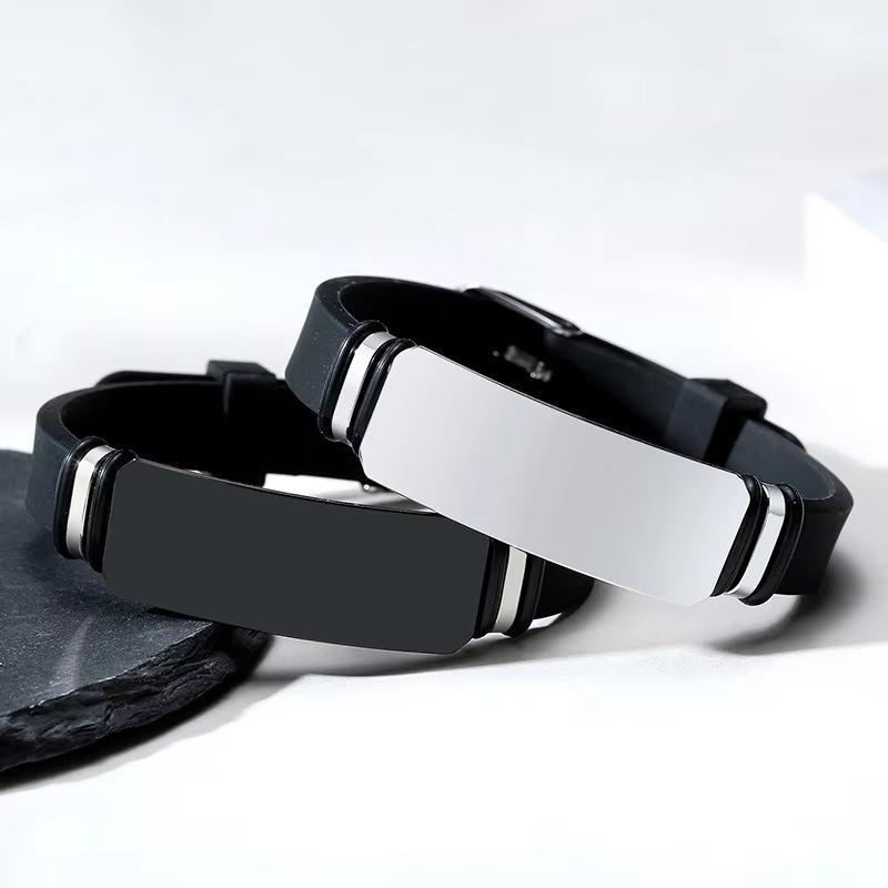Simple Vintage Silicone Leather Braided Wristband Stainless Steel Fashion Jewelry Bracelet Bangle for Men Clasp
