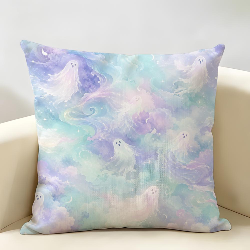 Ghosts Halloween Cushion Cover Natural Linen Organic Fabric Double-Sided Printing Breathable Perfect For Home Decor