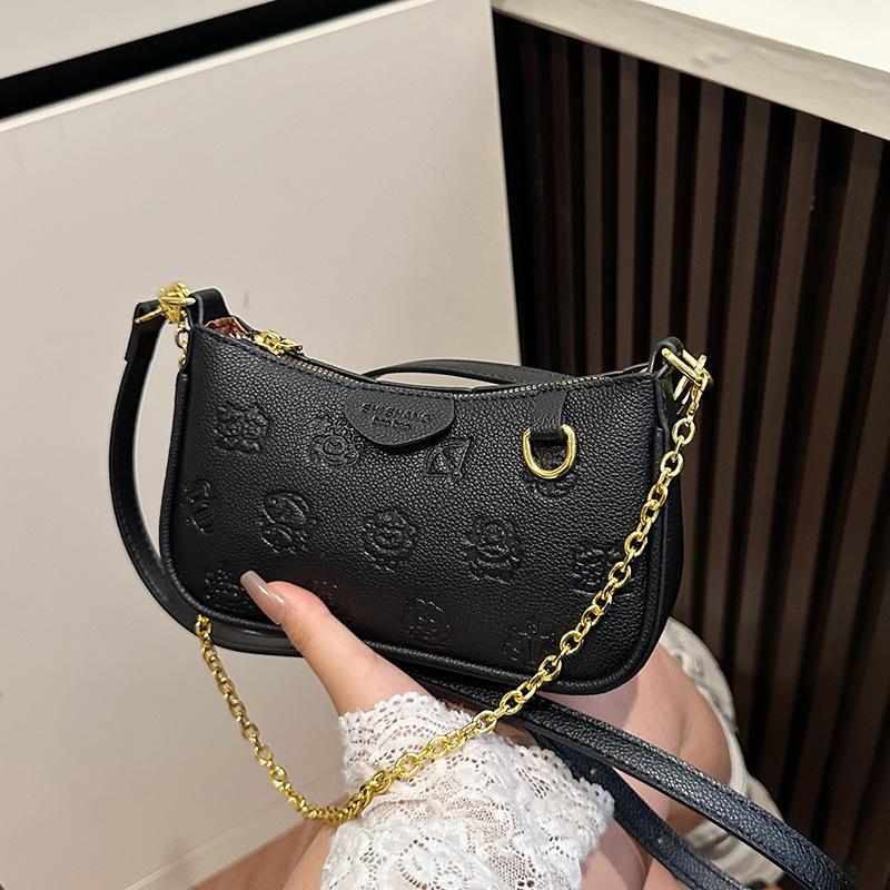 

Premium texture chain bag women s new fashion embossed shoulder bag commuter versatile messenger bag чёрный