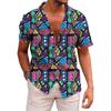 Hawaiian Mens Shirts Lapel Short-Sleeved Shirt Mexican Style Clothing Casual Loose Button-Down Shirt