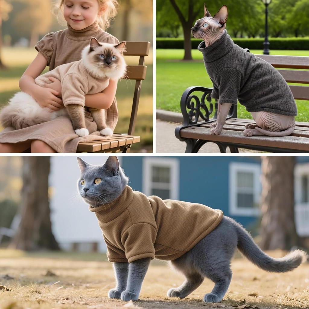 Idepet Sphynx Cat Warm Turtleneck Sweater Hairless Cats Shirt Pullover Kitten T-Shirts Thick Soft Fleece Clothes Cute Outfit Coat Pajamas for Cats