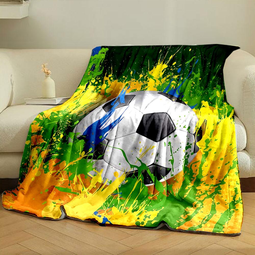 A Soccer Ball Surrounded by Dynamic Splashes of Yellow, Green, and Blue. for All Seasons Blanket Lunch Break Throw Gift