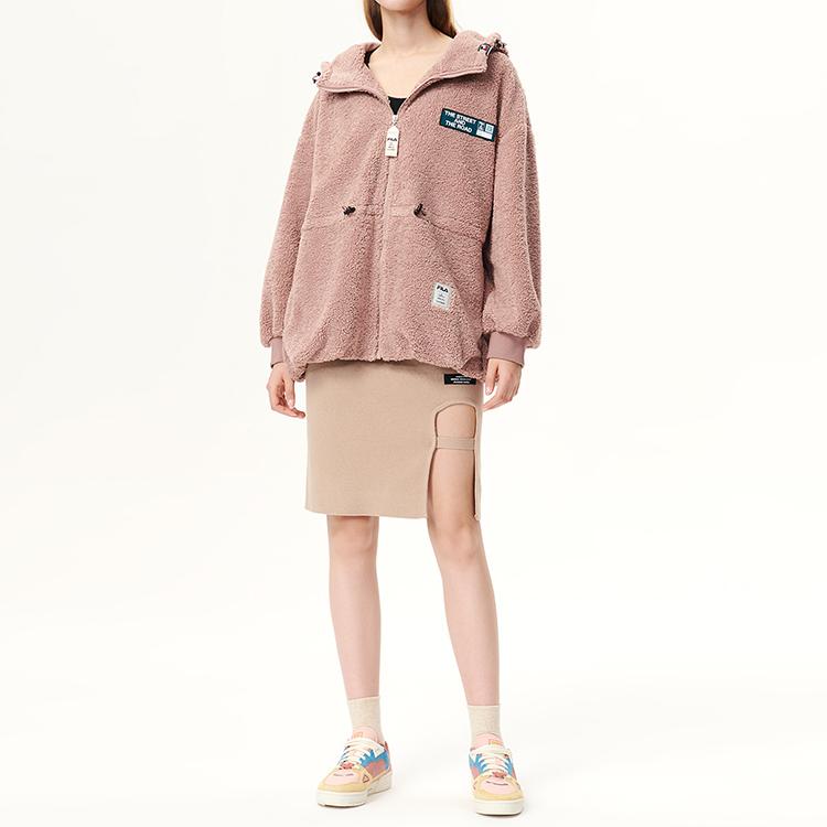 Fila X MIHARA YASUHIRO Collaboration Series Sports Leisure Knit Faux Shearling Warm Hooded Jacket Women Jackets Victoria-Purple F11W143506F-VT