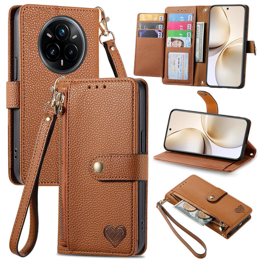 For Realme 14 Pro+ 5G Case RFID Blocking Zipper Pocket Leather Wallet Phone Cover with Strap