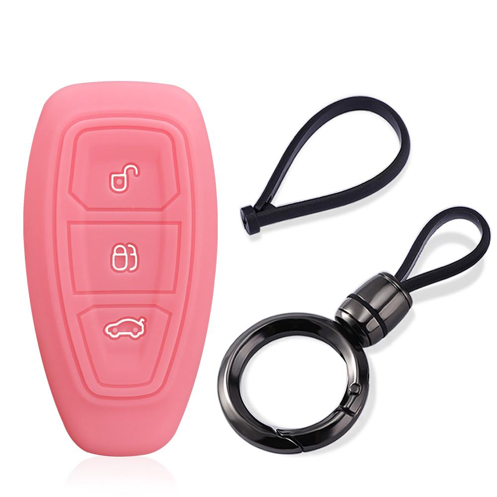 For Ford Focus MK3 MK4 Fiesta Ecosport Kuga Mondeo Silikon Nøkkelveske 3 Knapper Fjernkontroll Nøkkeldeksel Skall Fob Nøkkelringholder