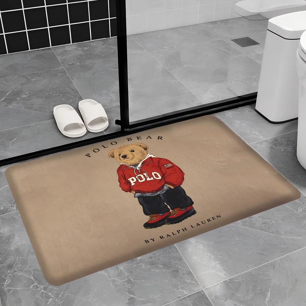 

P-Olo Teddy Bear Microfiber Door Mat Anti-Slip Absorb Water Long Strip Cushion Bedroon Mat Bedside Mats 40x60cm