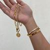 European and American 18K Gold-Plated Titanium Steel Stacking Bracelets with Zircon Detail